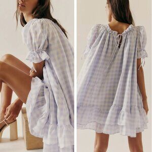 NWT Selkie x Free People The Island Chemise Dairy Gingham Blue White Check